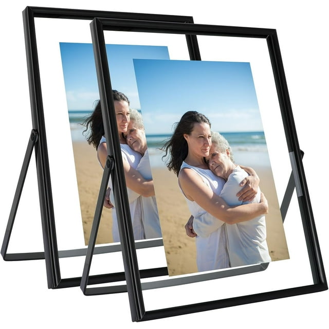 Gold Floating Frame ;x; Vertical Set For Picture x x x Tabletop Shelf Photo Frame Classy For Wedding Birthday Anniversary Home or Office Decor
