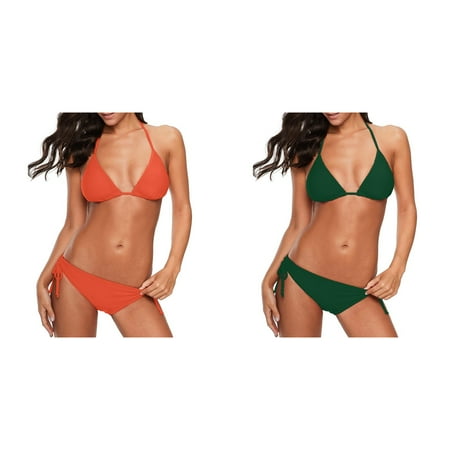 Lojoutye 2 Pack(Green 1PCS & Orange 1PCS) Multipack Womens Bikini Top Women Bandeau Bandage Bikini Swimsuits Bikini Set Push Up Brazilian Bikini Tops Swimwear Beachwear Swimsuit