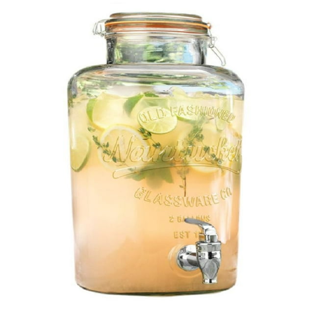 Mason Jar Dispensador de Bebidas Vintage de Vidrio con Tapa de 8 Litros 1 Pieza Transparente