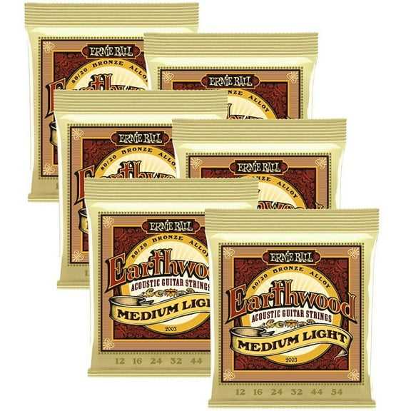 Ernie Ball Acoustic Guitar Strings Earthwood Medium Light 12-54 P02003 6 Pack