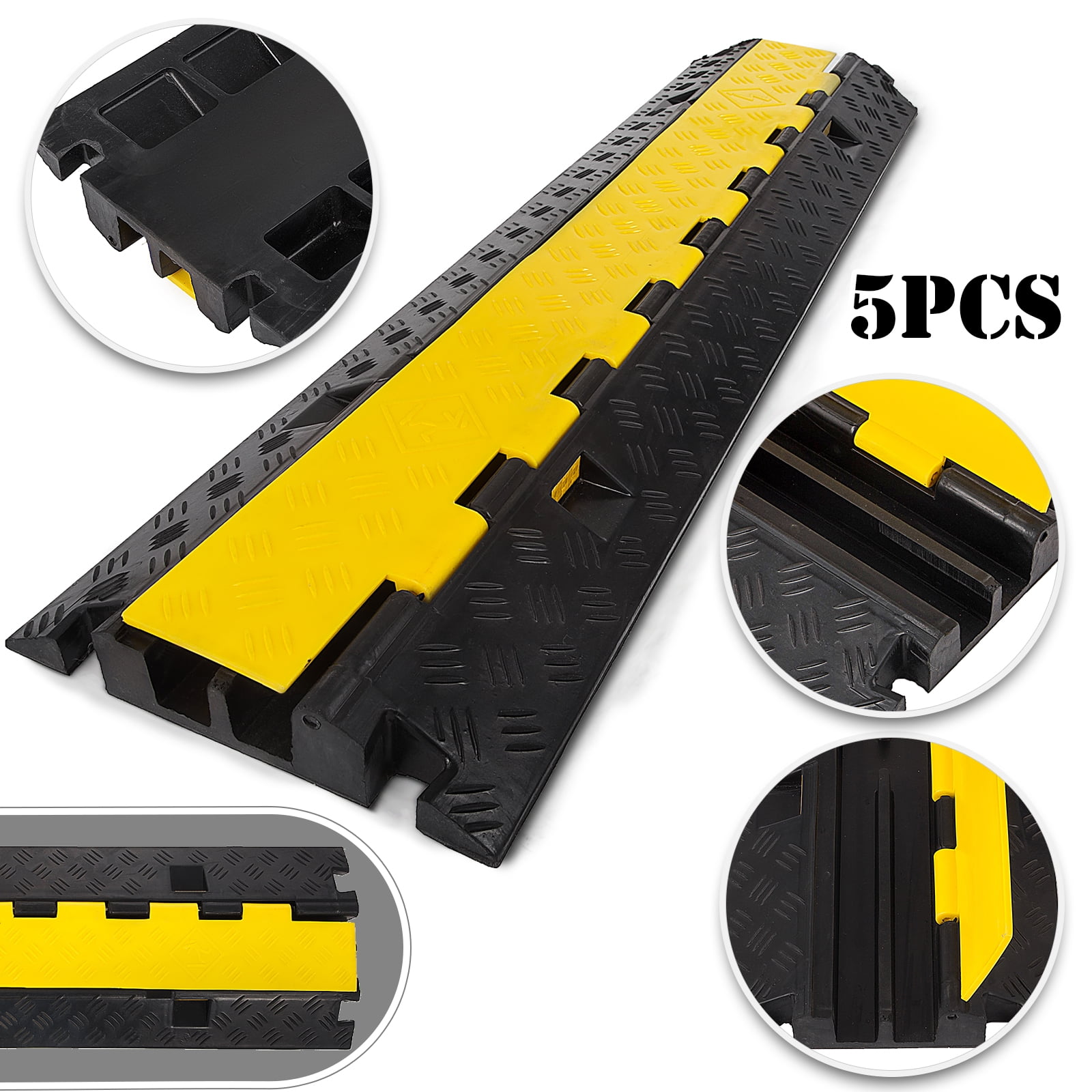 VEVOR 5 Pack Rubber Cable Protector Ramp 2 Channel Heavy Duty 66000lbs