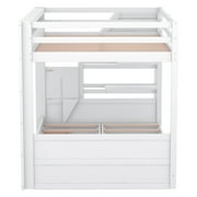 Euroco Wood Full Bunk Bed or Full over Futon with Shelf and Drawers for Kids Teens, Covertible into Daybed for Living Room, White