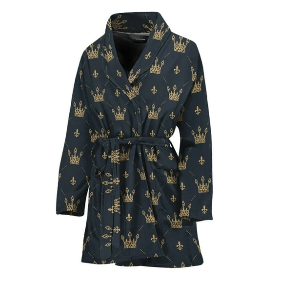 Vintage Crown Pattern Women Bathrobe One Size Univeral Fits Fashion Lightweight Plush Fleece Long Robe For Women