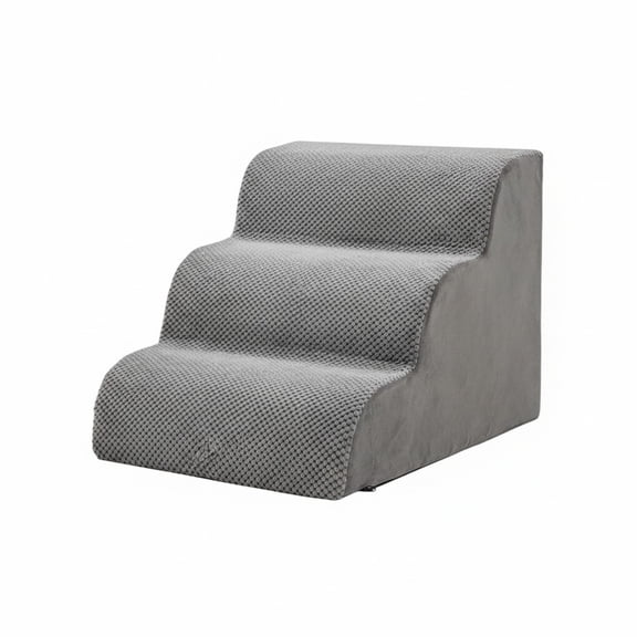CONCETTA 3-Step Round Edge Pet Stairs Ramp, High-Density Foam Dog Cat Steps, Non-Slip Indoor Ladder for Couch, High Beds, Car, Gray