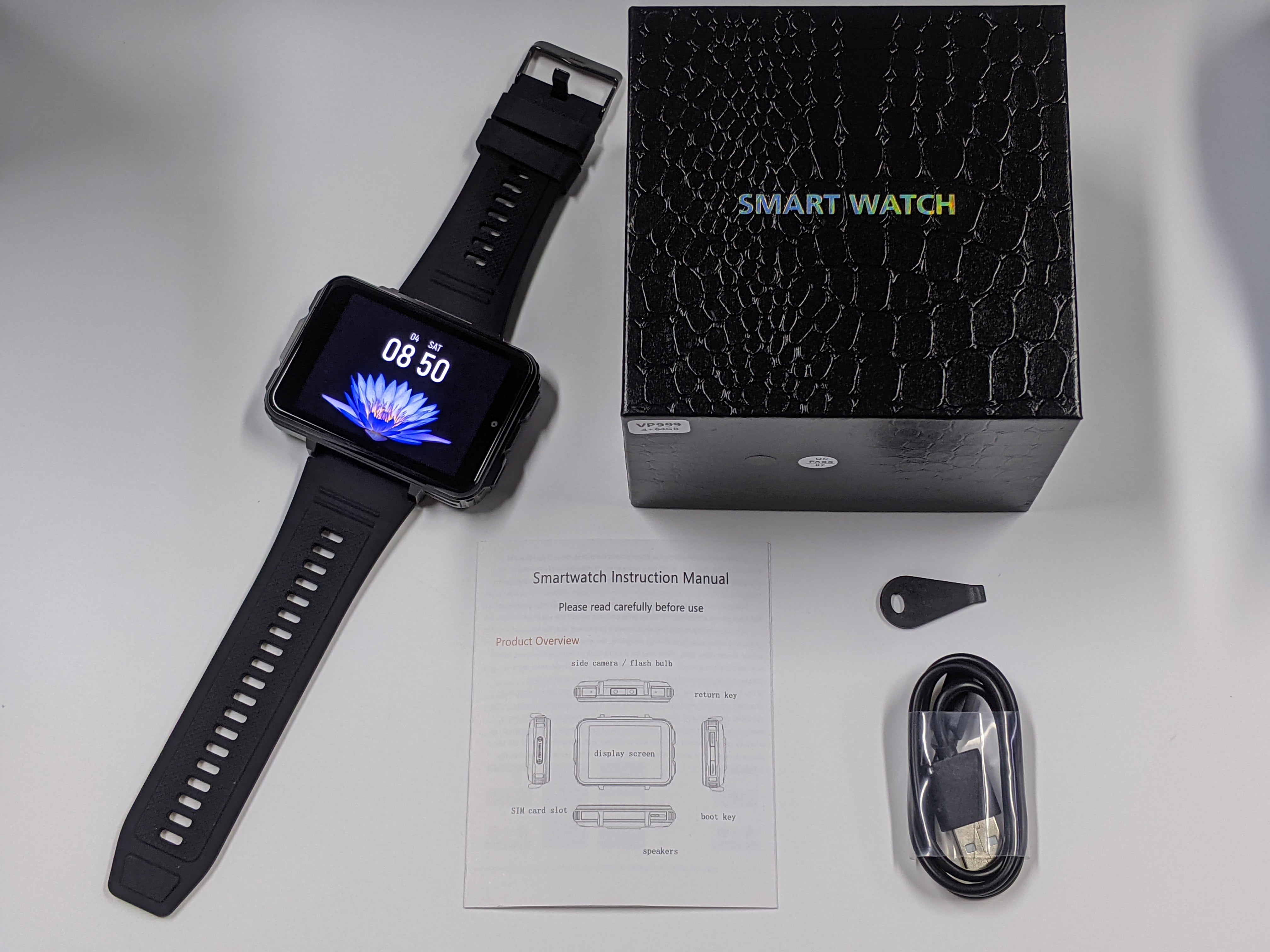 Rainbuvvy VP999 Smart Watch Men's 2.4 Inch Android 10.7 4GB RAM 64GB ROM 1500mAh smartwatch phone with Face ID, dual cameras, Bluetooth, GPS WIFI to Play Games Video Calls