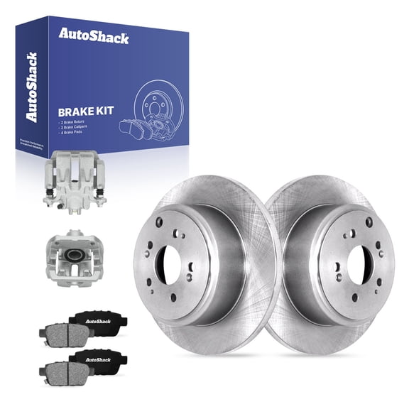 AutoShack Rear Solid Brake Rotors Ceramic Pads Calipers 8-PC Brake Kit Replacement for 2006-2014 Honda Ridgeline 13.13" (333.6 mm)