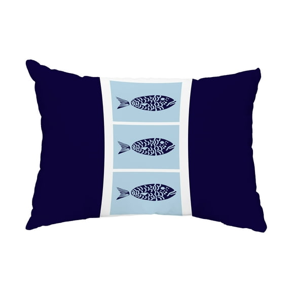 Simply Daisy, 14" x 20" Fish Chips Navy Blue Coastal Decorative Outdoor Pillow