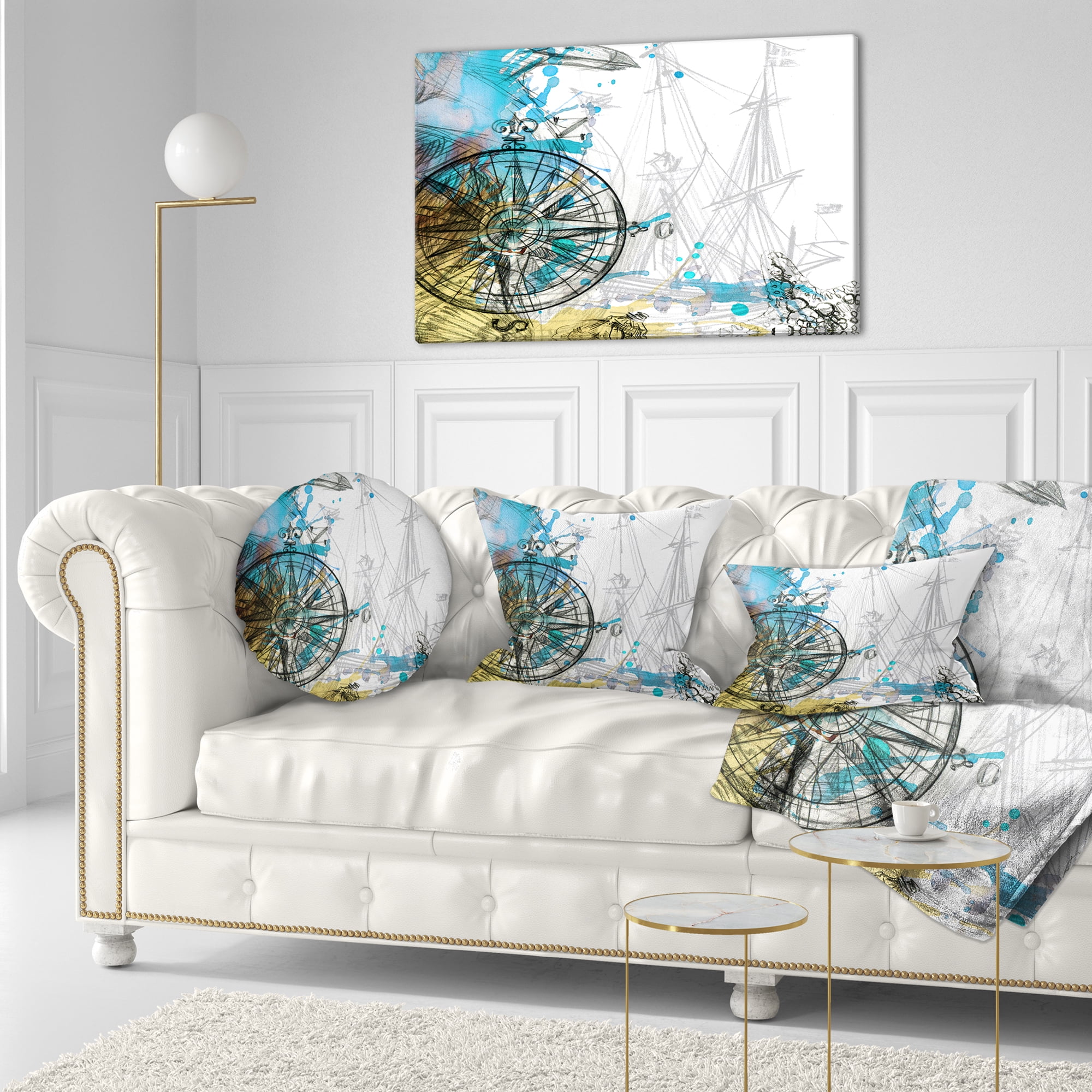 Designart Marine Background Illustration Art - Animal Throw Pillow - 12x20