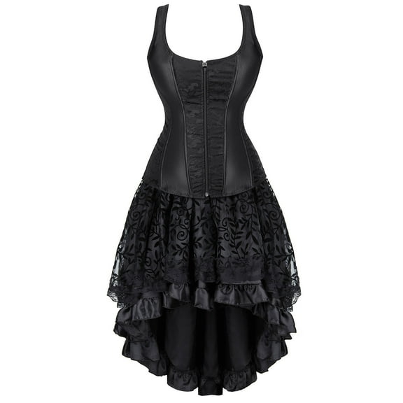 DailyTrove Women's Sleeveless Gothic Midi Dress, Contrast Panel, Halloween & Cosplay Wear, Spooky Fit