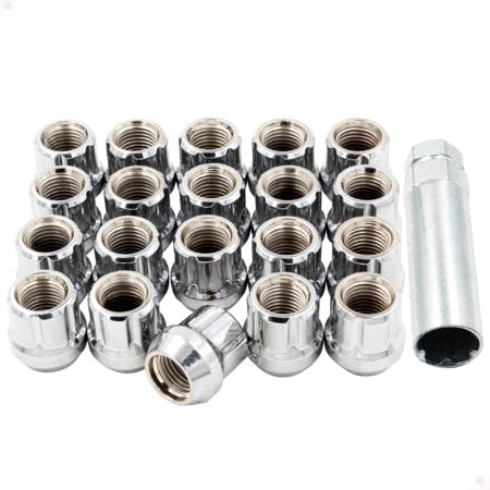 Wheel Accessories Parts Set of 20 Chrome 1/2 Small Diameter Lug Nuts Bulge Acorn Spline Drive Open End Lug Nut 0.85""(21.5mm) Length Include Key (1/2-20)