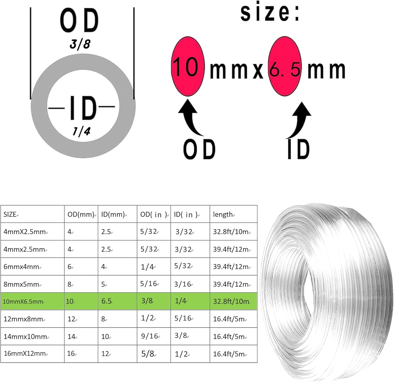 FRKSMD-Pneumatic Tubing 3/8" Tube OD PU Polyurethane Tube Air Hose Line for Air Compressor Fitting or Fluid Transfer (Clear 10 Meter 32.8ft)