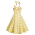 thumbnail image 3 of Njagoc3 Womens Long Sleeve Halter Gingham Dress, Fit & Flare, Summer Party & Retro Event Wear, Feminine Fit, 3 of 5