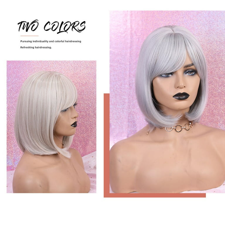jsaierl A Synthetic Hair Wig Can Be Rolled And Blown Into A Silver-gray Bob  Wig