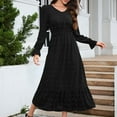 thumbnail image 4 of Womens Swiss Dot Boho Button Maxi Dress Long Sleeve Crew Neck Ruffle Hem Flowy Beach Party Long Cocktail Dresses, 4 of 4