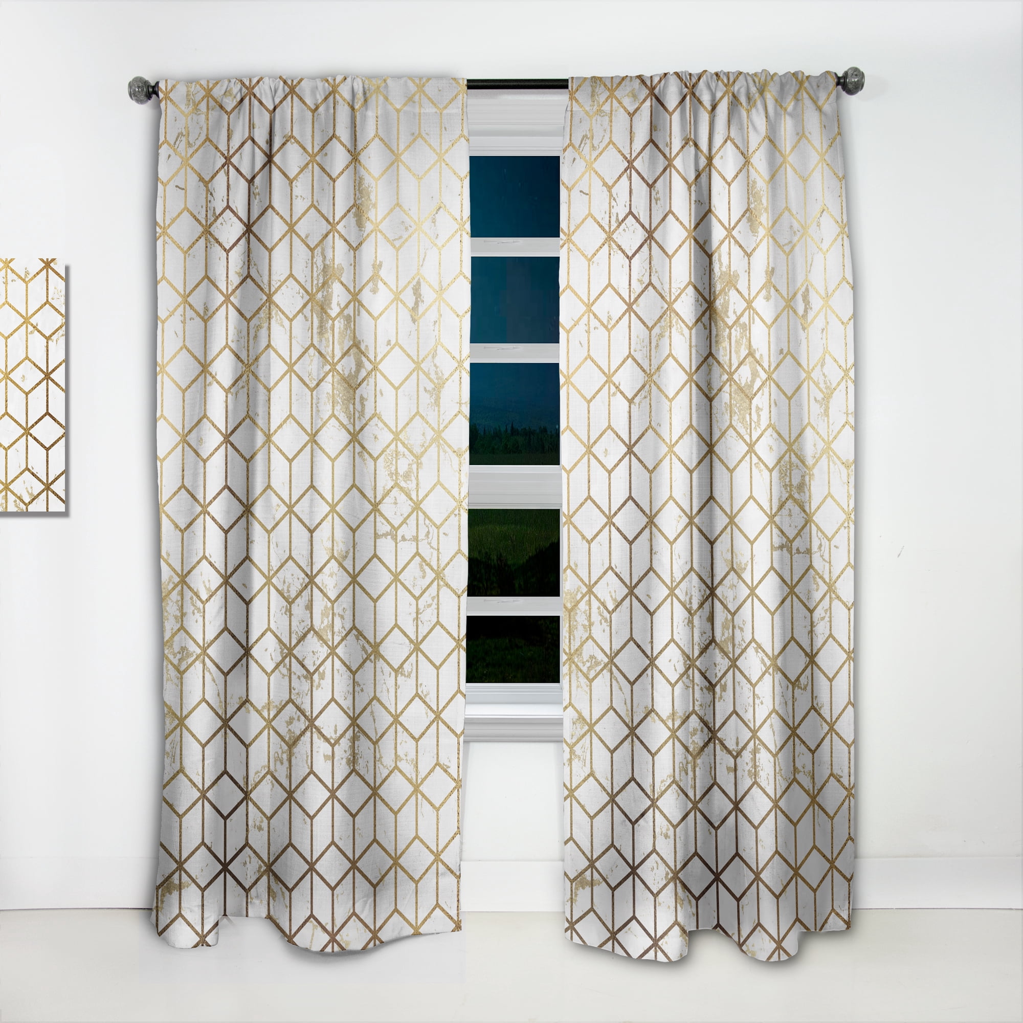 Designart 'Honeycomb Capital Gold VI' Modern & Contemporary Curtain Panel