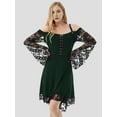 thumbnail image 4 of Gothic Vintage Lace Patchwork Women Dress Plus Size Goth Bandage Ladies Spaghetti Strap Dresses Dark Green XL, 4 of 8