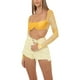 thumbnail image 2 of VISgogo Mujeres Casual Crop Tops, Color Sólido Manga Larga Malla Patchwork Slim-Fit Backless Tops VISgogo moda, 2 of 4