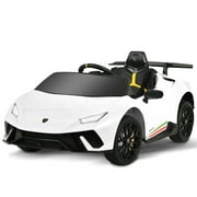 12V Kids Ride on Car Lamborghini Huracán, Remote Control, Music, LED Light, Unisex, White