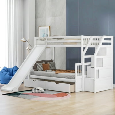 White bunk beds 2024 with drawers underneath