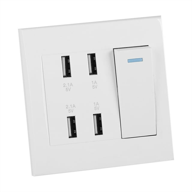 USB Outlet-4 Ports Switch Control USB Wall Outlet (220 250V) 5V 2.1A/1A 4100mA