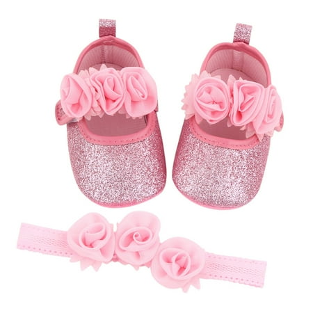 

LowProfile Baby Shoes Toddler Girls Flowers Twinkling Prewalker Princess Headband Shoes