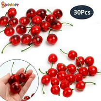 Spencer 30Pcs Artificial Simulation Red & Black Cherries, Lifelike Fake Fruit Cherry Model for Home Kitchen Party Decoration Desk Ornament