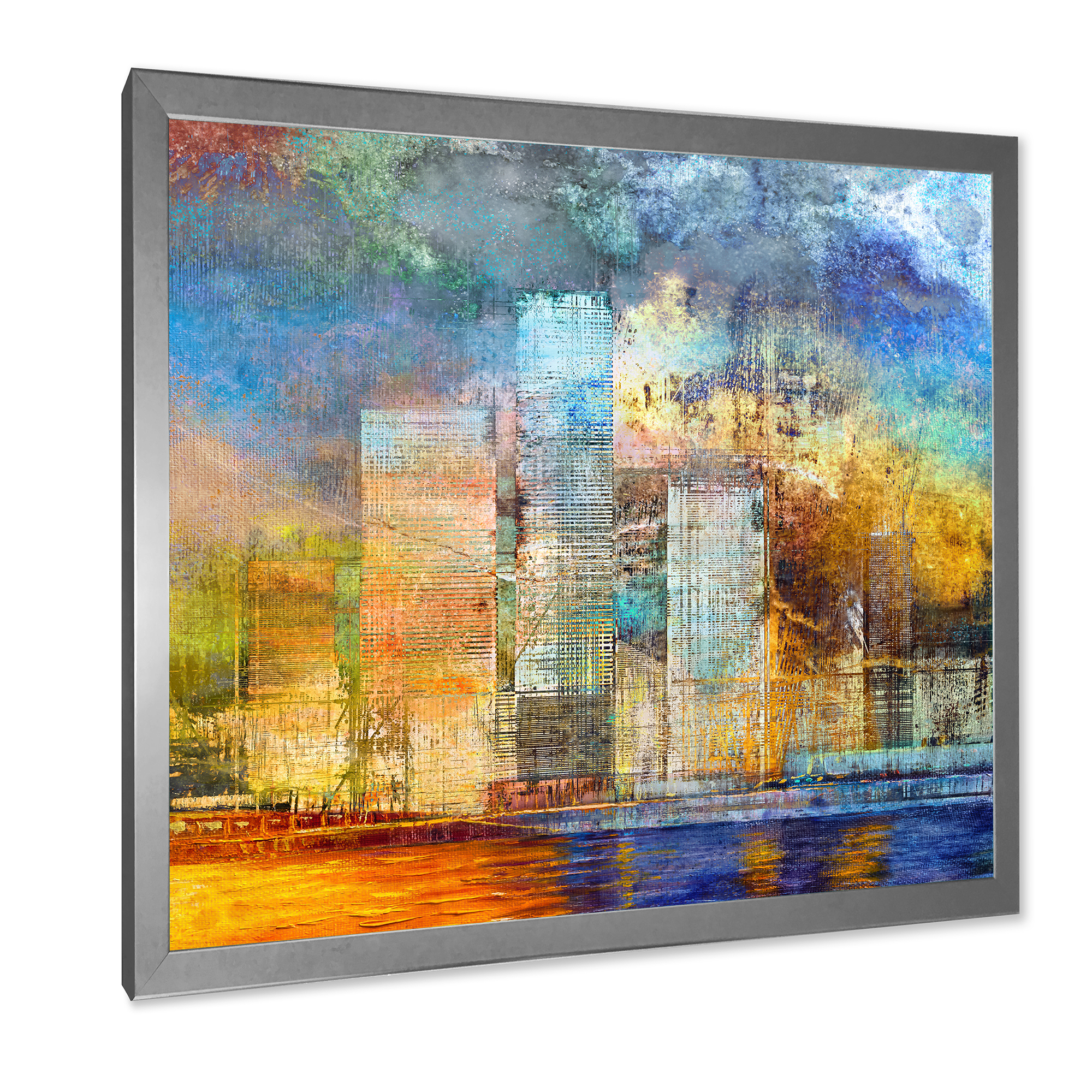 Designart 'Skypscrapers In Futuristic City' Modern Framed Art Print