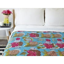 indian pure cotton kantha quilt Bedding throw sofa coverlet bedspread single size Handmade vintage blanket, fruit print