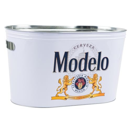 Modelo Extra Food Beer Soda Soft Drinks Party Bucket Container Large All Metal Canister W/Handle Holes Oval Galvanized Beverage Tub 16x10x9.5