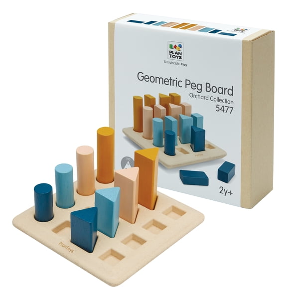 PlanToys® Wooden Geometric Peg Board | Montessori Inspired Shape Sorting & Stacking Toy for Size Sequencing & Logical Thinking | Eco Friendly Learning Toy for Colours, Patterns & Early Geometry