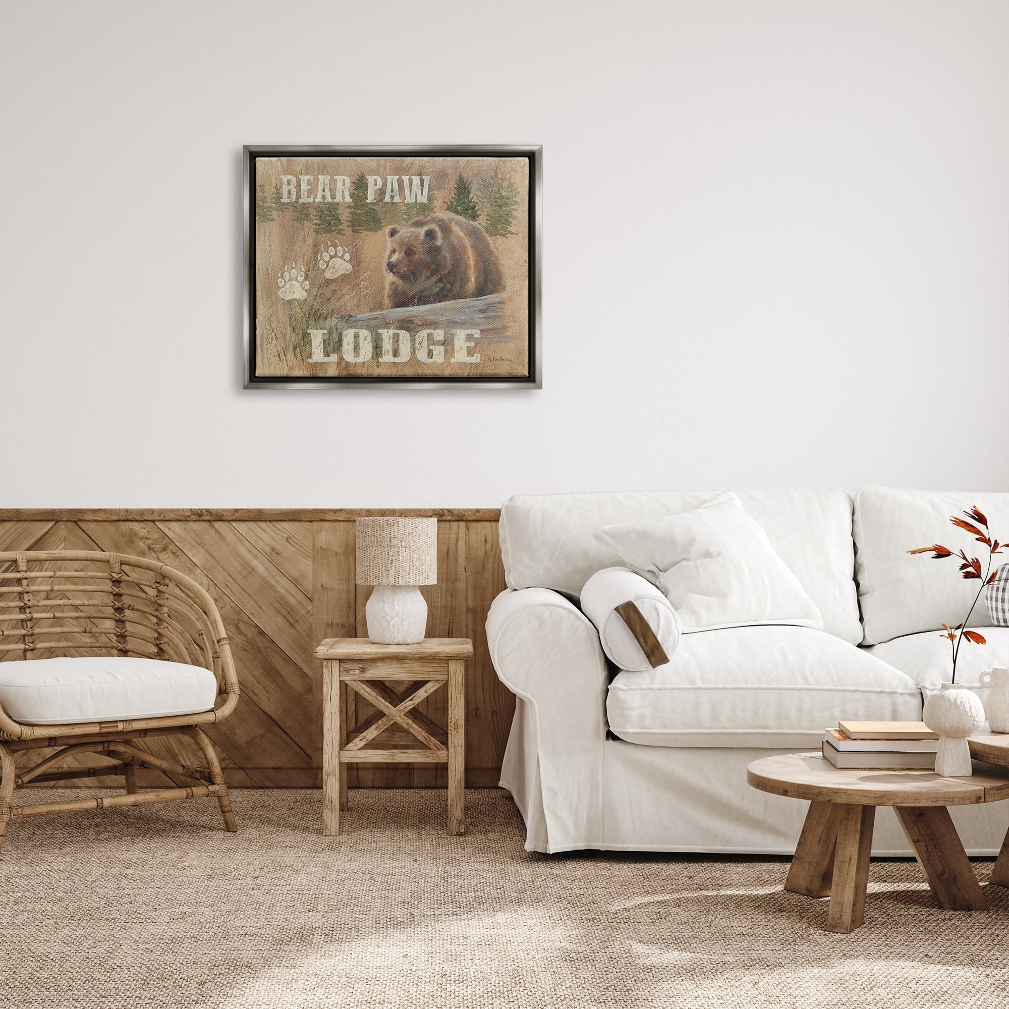 Stupell Bear Paw Lodge Cabin Paw Shapes Animals & Insects Painting Gray Floater Framed Art Print Wall Art