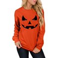 thumbnail image 1 of Chandails en Molleton Visage de Citrouille Halloween Femmes Mignon Pull Graphique Citrouille Décontracté Manches Longues Automne, 1 of 5