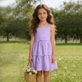 thumbnail image 4 of SGFCWSX Girls Summer Dresses Spaghetti Strap Square Neck Ruffle Tiered with Pockets Casual A-Line Teens Daily Wear Dress Purple Size 13 Years, 4 of 8