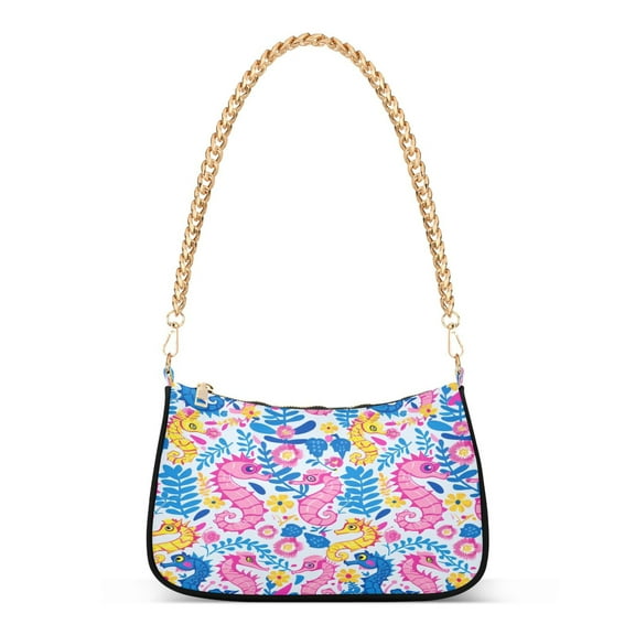 Ryvnso Seahorse and Leaves Womens Chain Shoulder Bag Tote Handbags Clutch Hobo Purse with Zipper for Travel