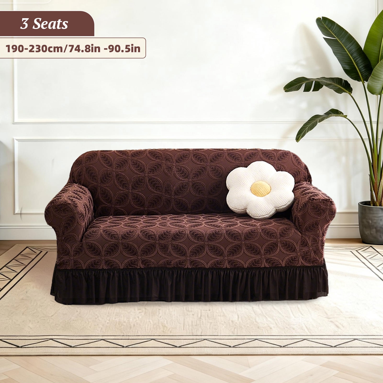 ANMINY Stretch Sofa Slipcover Cushion Couch Cover with Skirt Pet Friendly Durable Washable Stretchable 3-Seater (75"-90")