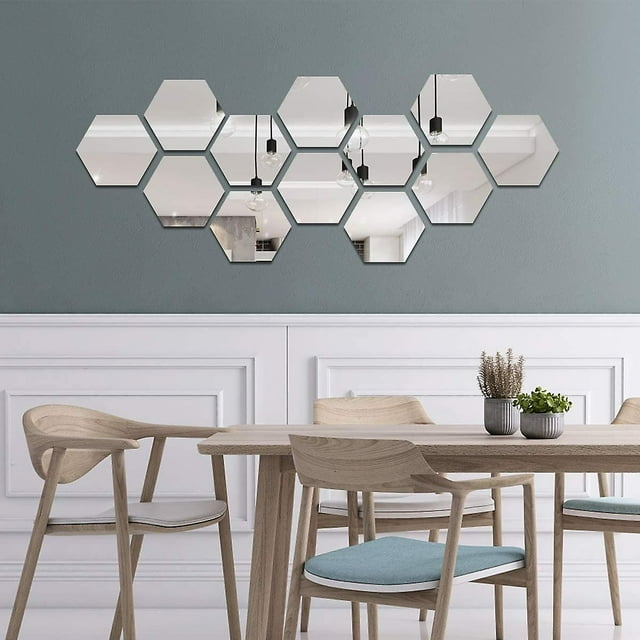 Juego de 15 espejos de pared hexagonales, acrílico dorado (9 cm/plateado), decoración de pared, azulejos de espejo, azulejos de espejo autoadhesivos estéticos para dormitorio, sala de estar Rojo Verde Cocina, Decoración y Otros