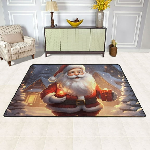 Area Floor Mats Christmas Santa Claus in Light Large Nursery Rugs Non-Slip Living Room Carpets Bedroom Doormat for Dinning Decor 36" x 24"