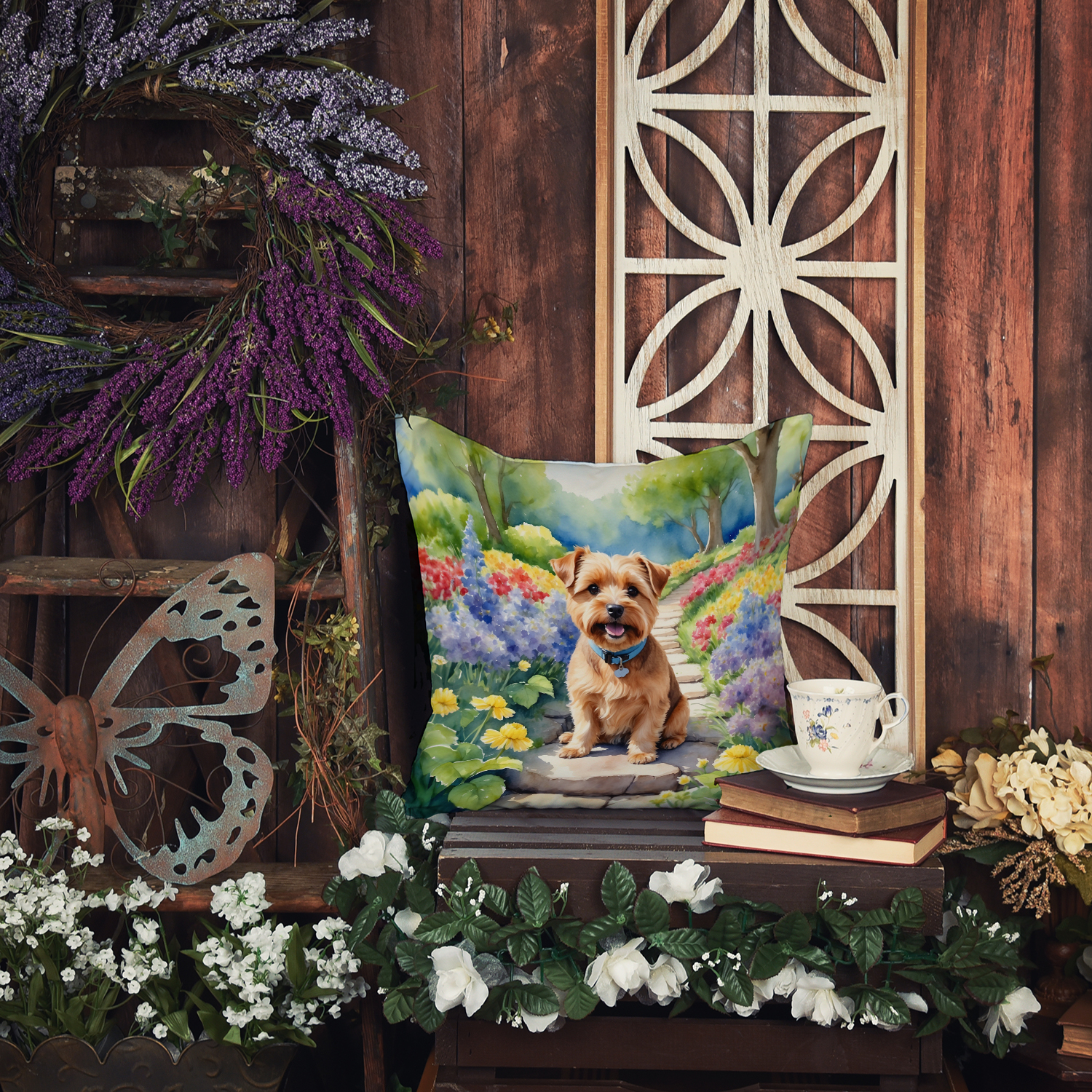 Norfolk Terrier Spring Path Throw Pillow 14 in x 14 in