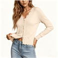 thumbnail image 4 of Auralook Women's Solid Long Sleeve V-Neck Button Down Cardigan Knit Sweater Cardigan V-Neck Hoodless Casual Outwear, 4 of 9