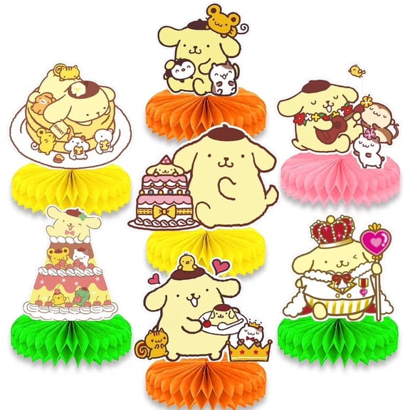 Pompompurin Honeycomb Centerpieces 7pcs Birthday Party Decoration 3D Double Sided Table Decorations Party Supplies