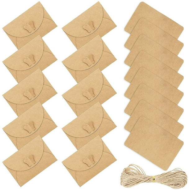 Mini sobres para tarjetas, 60 sobres para tarjetas de regalo de Navidad, mini sobres de papel Kraft