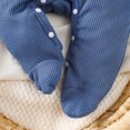 thumbnail image 5 of AWZXDE Toddlers Girl Outfits Knit Footed Long Sleeve Romper With Matching Knot Hat Embroidered Letter Crew Neck Snap Crotch 2 Casual Daily Wear Set Blue - 3-6 Months, 5 of 7