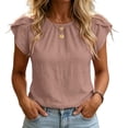 thumbnail image 3 of Ahdbta Women Dressy Casual Tops Summer Loose Work Blouses Cotton Linen Flutter Short Sleeve Crew Neck Shirts, 3 of 6