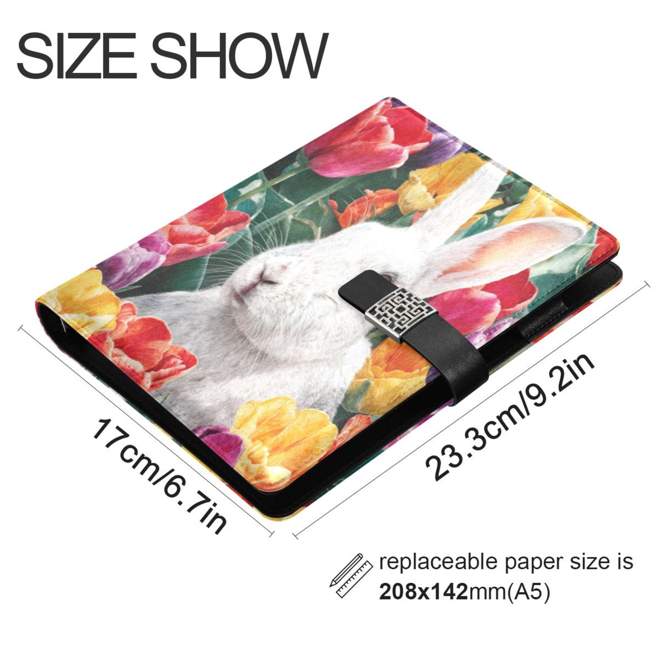 Leather Planner Leather Notebook Notebook Journal Binder Design Pen Pocket Design Convenient for Storage Bunny Watercolor White