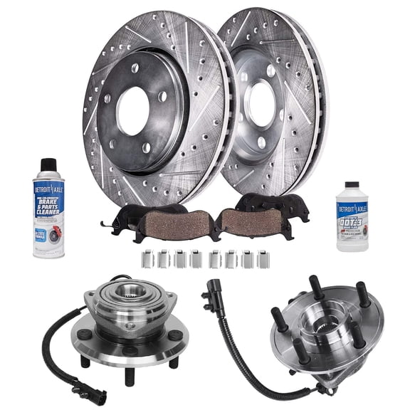 Detroit Axle - Front Brake Kit for Jeep 2007-2010 wrangler, Drilled Slotted Brake Rotors Ceramic Brake Pads Wheel Bearing and Hubs Replacement : 11.89" inch Rotor