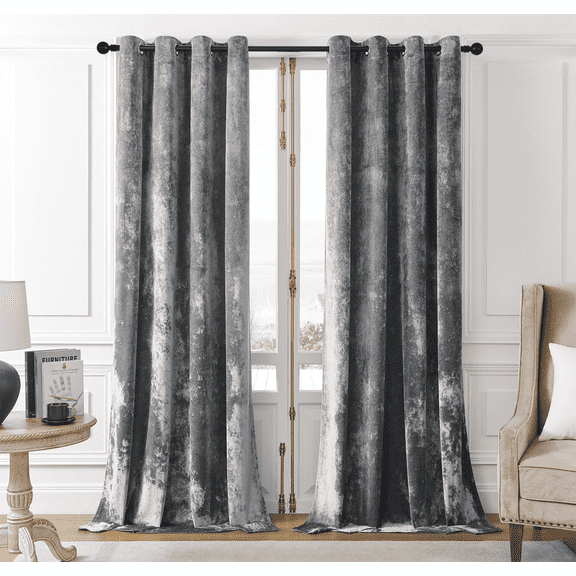 Crushed Velvet Curtains Luxurious Insulated Velvet Drapes for Bedroom Thicker Velvet Pinch Pleat Curtains Light-Filtering Velvet Window Curtains, 2 Panels