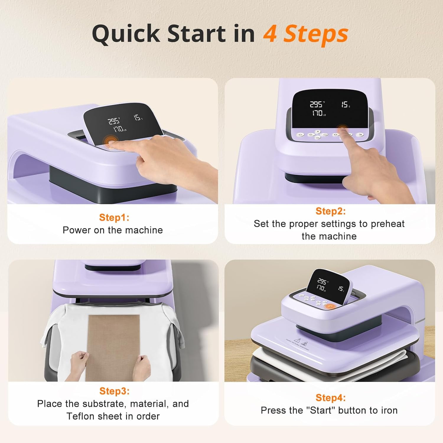 HTVRONT Automatic heat press 2 - Heat Press Machine for T Shirts with Adjustable Pressure & Higher Heating Height, Heats Up Fast and Evenly Heat Press 15x15 for HTV, Sublimation (Purple)