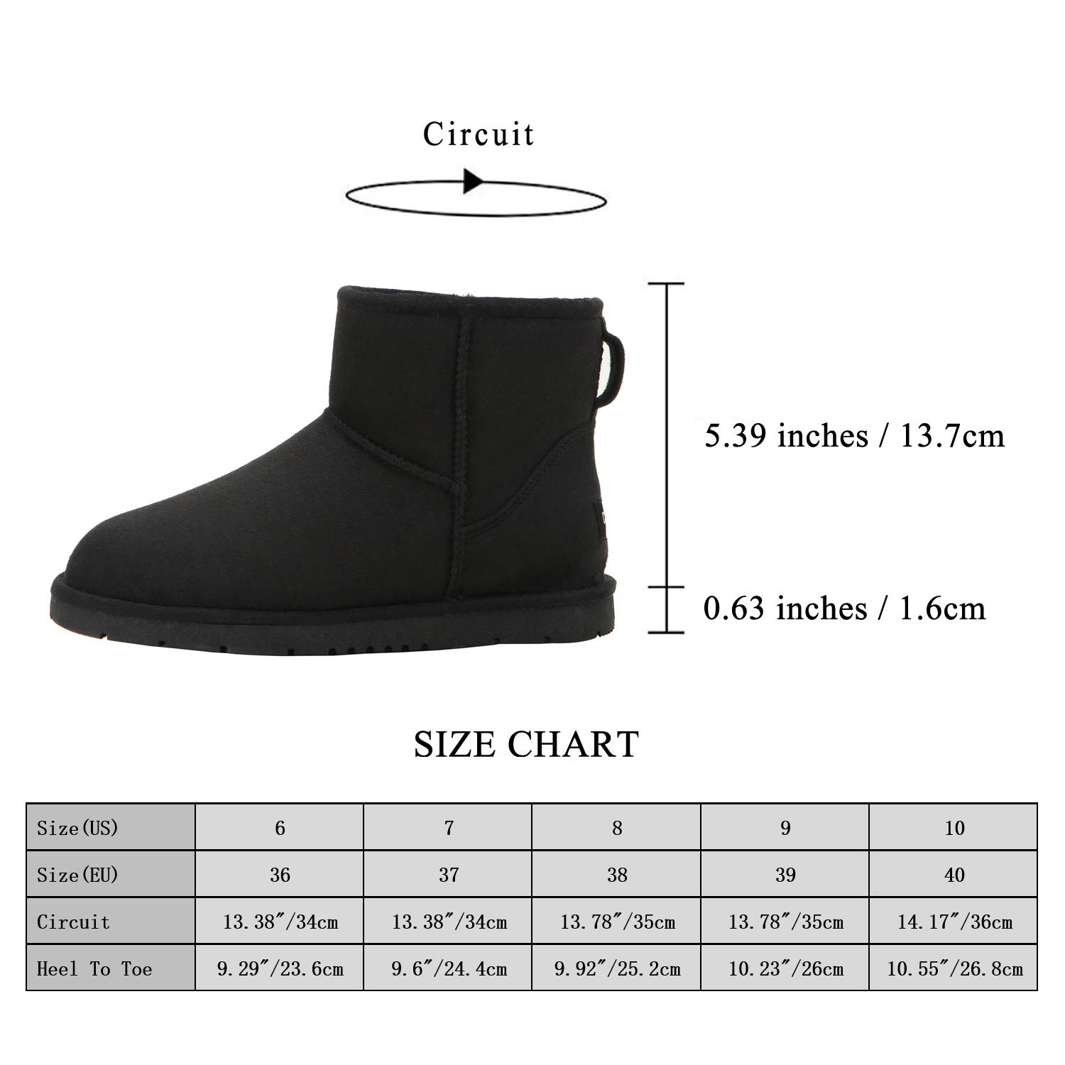 CLPP'LI Womens Classic Mini Winter Snow Boots - Black - 7 - image 3 of 5