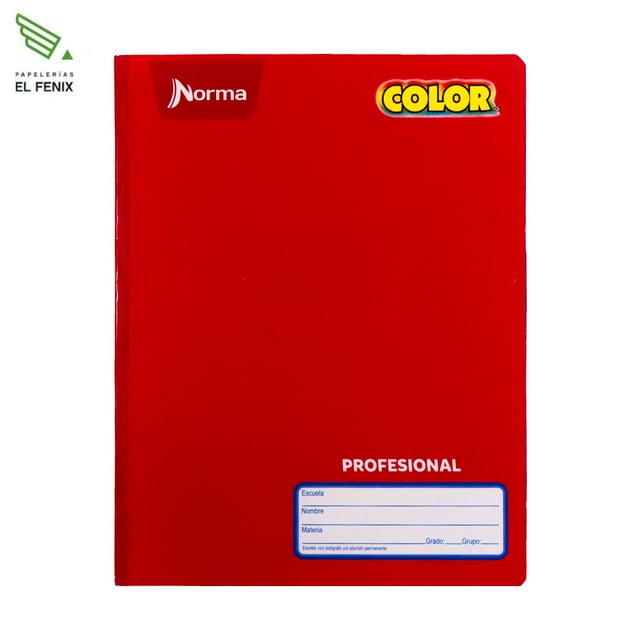 Cuaderno Norma Color Cosido Profesional Cuadro Grande 100 Hojas Rojo