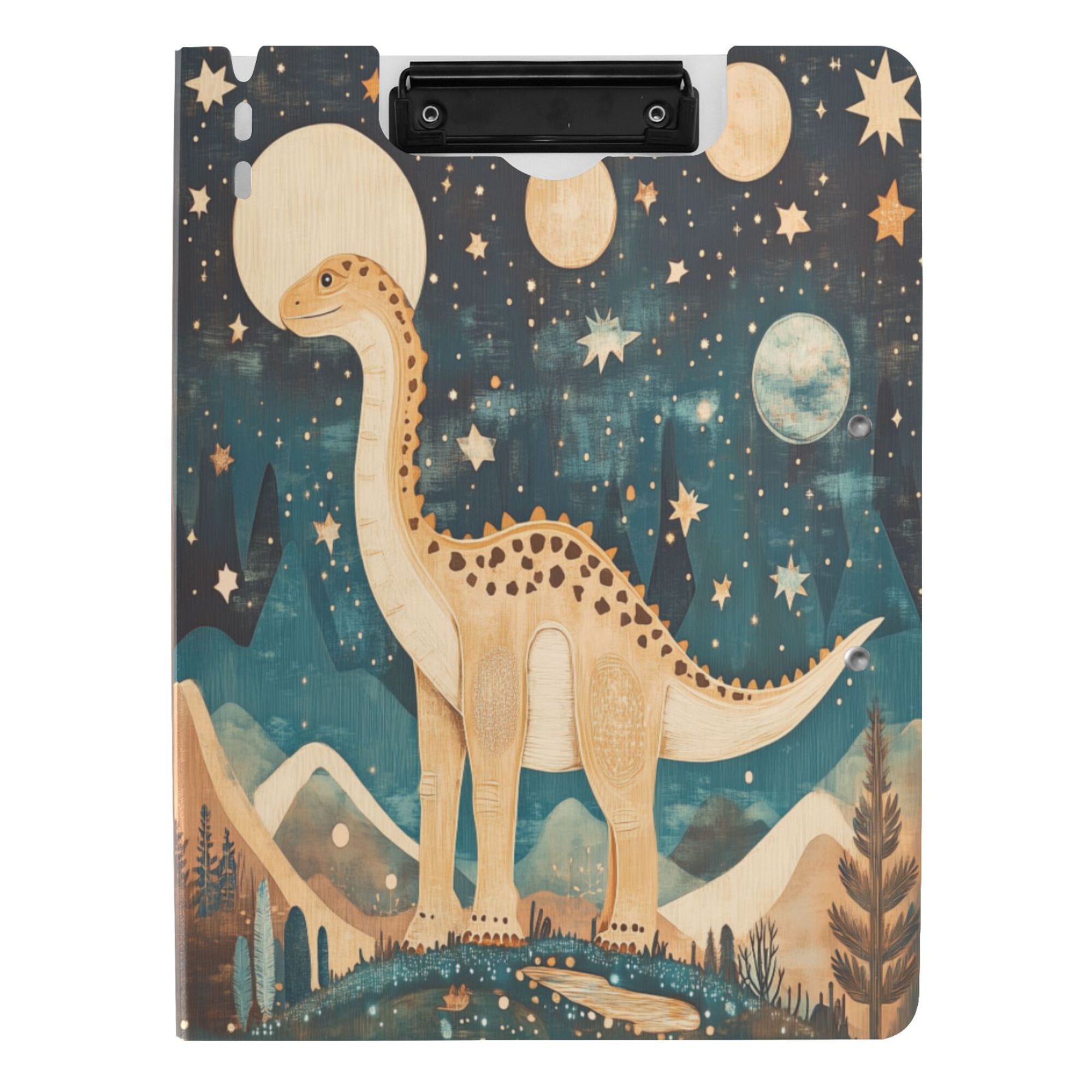 FORMRS A4 Clipboard Folder with Pen Holder Horizontal Foldable School Office Binder, Dinosaur at Night